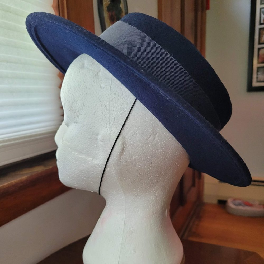 Vintage 1960s Bollman and Co Doeskin Navy Felt Hat - Picture 4 of 8